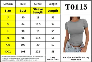 Detailed size chart for slim fit crew neck T-shirt from S to 3XL with measurements