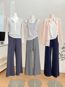 Pantaloni Casual da Donna a Vita Alta con Gamba Larga Pantaloni Sportivi Dritti Ampi Comodi in Poliestere Elastan con Tasche