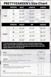 Detaillierte Größentabelle für Damen Kurzarm-Top und Weite Hose Set in Zoll Maßen