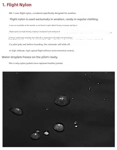 Detail of high-density waterproof flight nylon fabric showing windproof MA-1 jacket material