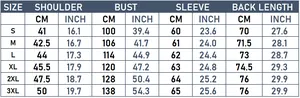 Detailed size guide table for women hooded raincoat jacket from size S to 3XL in CM and INCH