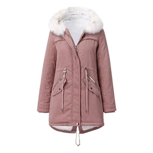 Parka rose pour femme avec col en fausse fourrure blanche et doublure polaire