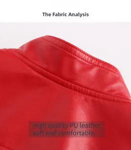 Detailed fabric analysis of red soft PU leather jacket with premium stitching and texture