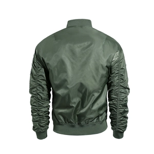 Army green MA1 bomber jacket for men featuring pleated sleeves and classic ribbed trim
