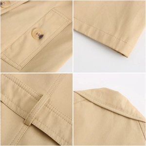Vues détaillées du trench-coat en coton avec poches à rabat et coutures soignées