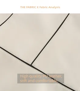 Close-up of high quality cream PU leather fabric with fine stitching for jacket