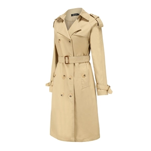 Vue latérale détaillée d'un trench-coat kaki avec ceinture et pattes d'épaule