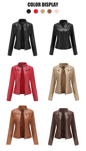 Vue détaillée de vestes de motard en similicuir pour femmes avec diverses options de couleurs