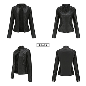 Détails du blouson motard noir pour femme avec col montant et coutures matelassées