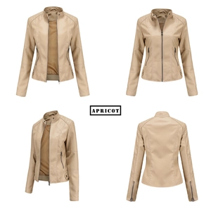 Vues détaillées multi-angles du blouson perfecto ajusté abricot avec col montant pour femme