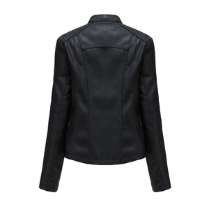 Close-up of quilted shoulder detail on a slim-fit black faux leather jacket for men