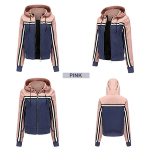 Leichte Damen-Windjacke im Color-Block-Design mit Ansichten von vorne, hinten und der Seite