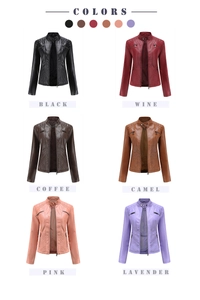 Collage di giacche da donna in ecopelle slim fit in sei diversi colori alla moda