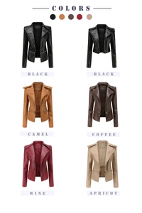 Detailed comparison of women's leather jackets in black, camel, burgundy and apricot colors