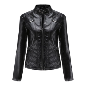 Giacca in pelle sintetica nera da donna slim fit con colletto alla coreana