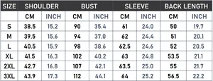 Size chart for women rivet leather jacket with shoulder, bust, sleeve and back length in cm/inch
