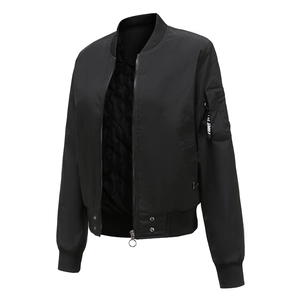 Bombardier Femme Décontracté Couleur Unie Coupe Large Coupe-vent Avec Doublure Matelassée et Poche Ruban sur Manche Veste Zippée