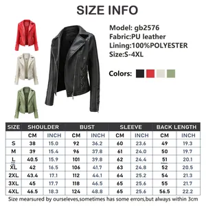 Tableau des tailles pour veste slim en similicuir femme avec détails lacés sur le côté