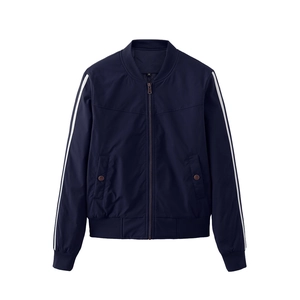 Women's Striped Padded Bomber Jacket Casual Windproof Long Sleeve Zip Up Urban Outwear With Ribbed Trim