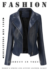 Détail de la veste en simili cuir bleu marine avec col à revers et zip métallique