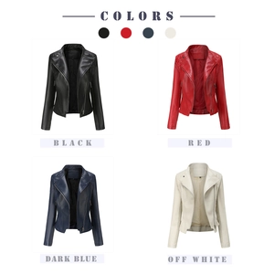 Collage de vestes cintrées en similicuir pour femmes en noir, rouge, bleu marine et blanc cassé