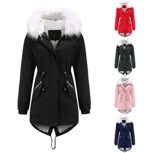 Parka d'hiver mi-longue pour femme avec grand col en fourrure et taille ajustée