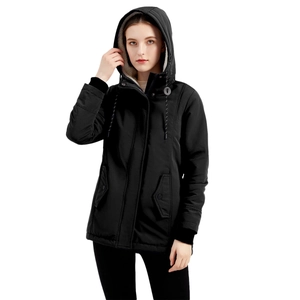 Parka noire pour femme avec doublure polaire beige chaude et capuche à cordon