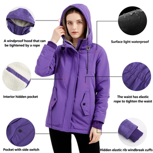 Parka d'hiver violette pour femme avec doublure en laine d'agneau et taille avec cordon