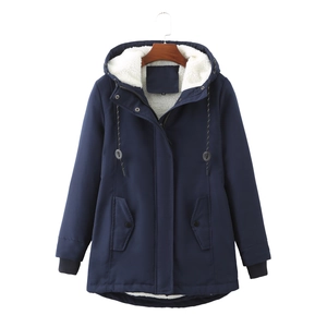 Women Casual Hooded Parka Coat Winter Warm Faux Sherpa Lined Mid Length Jacket Drawstring Waist Ribbed Cuffs Padded Outerwear