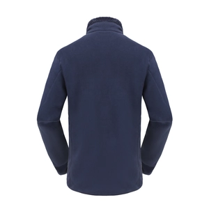 Rear view of a navy blue fleece jacket showing warm high-density double-sided fabric