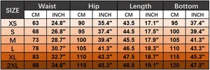 Detailed size chart for solid color PU leather split mini skirt showing CM and INCH measurements