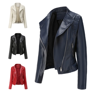 Veste Biker en Similicuir PU Coupe Ajustée pour Femme Manches Longues Manteau Court Moto pour Printemps Automne Casual