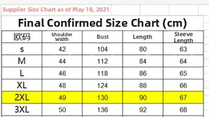 Detailed clothing size chart for men in CM including shoulder, chest, length, and sleeve