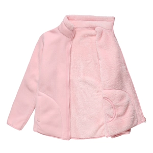 Pink double-sided fleece jacket for women with thick coral velvet lining and full zipper