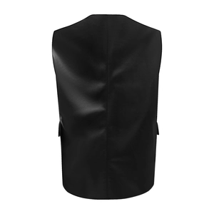 Vue arrière d'un gilet sans manches en cuir PU noir montrant la couture et la texture