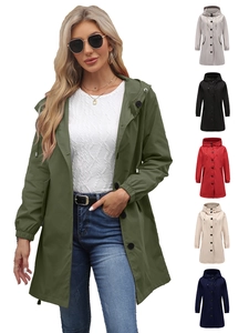 Women's Long Hooded Trench Coat Water-Resistant Single-Breasted Windbreaker Loose Outdoor Raincoat With Pockets Casual Jacket