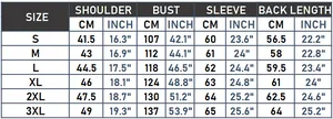 Detailed size chart for women leather jacket with shoulder bust sleeve and back length