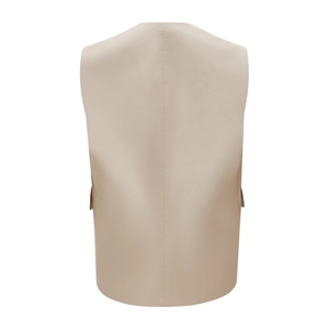 Vue arrière détaillée d'un gilet en similicuir beige avec couture centrale et texture lisse
