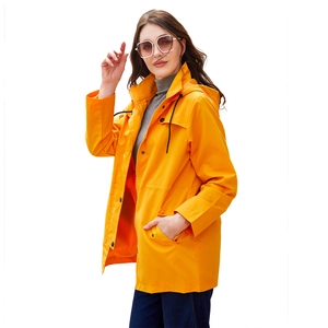 Damen Mittellanger Windbreaker Mit Kapuze Wasserdichter Outdoor Regenmantel Casual Reißverschluss Knopf Jacke Winddicht Leichter Mantel