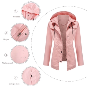 Rosa Damen Windjacke mit Kapuze, wasserdicht mit Reißverschluss und Seitentaschen