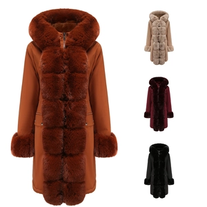 Women Long Winter Hooded Parka Padded Coat With Detachable Faux Fur Collar Drawstring Waist Warm Windproof Puffer Jacket