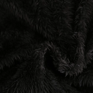 Macro shot of black faux fur lining texture and soft plush material for winter jacket