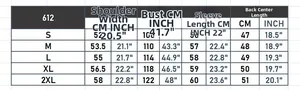 Detailed size guide table for women's short padded jacket featuring S to 2XL measurements