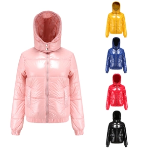 Chaqueta de invierno brillante con capucha para mujer, repelente al agua, cinco colores