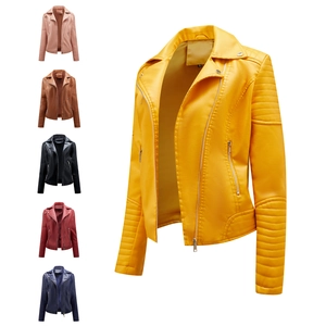 Damen PU-Leder Bikerjacke Slim Fit Kurzmantel Revers Reißverschluss Gesteppte Motojacke Mode Streetwear Damen Casual Outwear