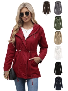 Cortavientos Casual para Mujer en Mezcla de Algodón Con Capucha y Cordón Parka Urbana Color Sólido Abrigo Exterior Diario