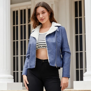 Veste de Motard en Similicuir pour Femme Col en Fausse Fourrure Revers Fermeture Éclair Oblique Manteau d'Hiver Chaud