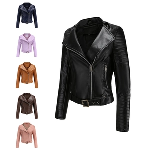 Damen Casual PU Kunstleder Biker Jacke Mit Gürtel Langarm Revers Slim Fit Reißverschluss Moto Mantel Herbst Winter Outwear