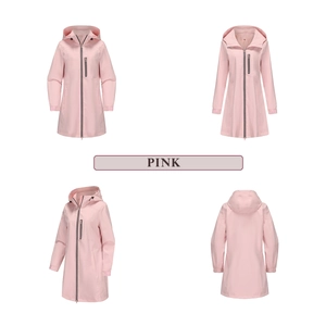 Detailansicht der rosa Outdoor-Windjacke für Damen mit Kapuze und Reißverschlusstaschen