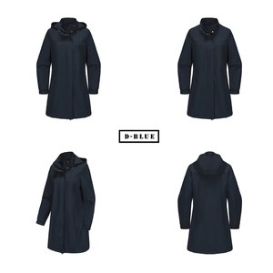 Vues détaillées de la veste à capuche bleu foncé imperméable avec poches et poignets réglables